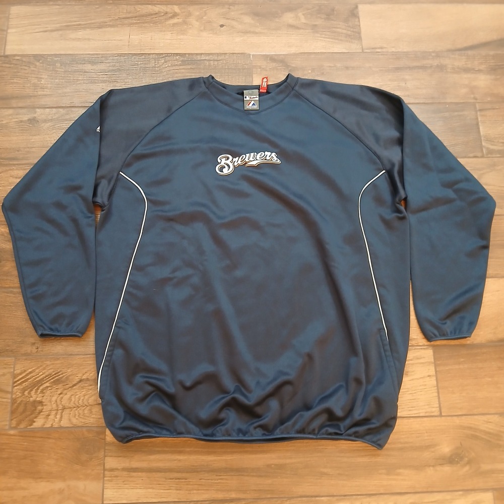 Vintage Milwaukee Brewers Pullover Mens 3XL XXXL Tall Majestic Therma Base Y2K